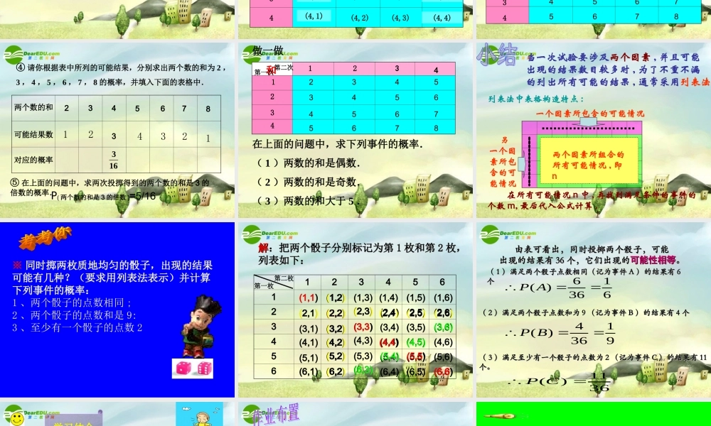 九年级数学上册 331用列举法求概率课件 冀教版 课件