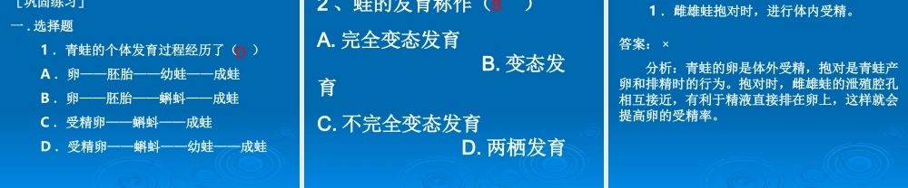 新人教版八年级生物两栖动物的生殖和发育课件2 人教版 课件