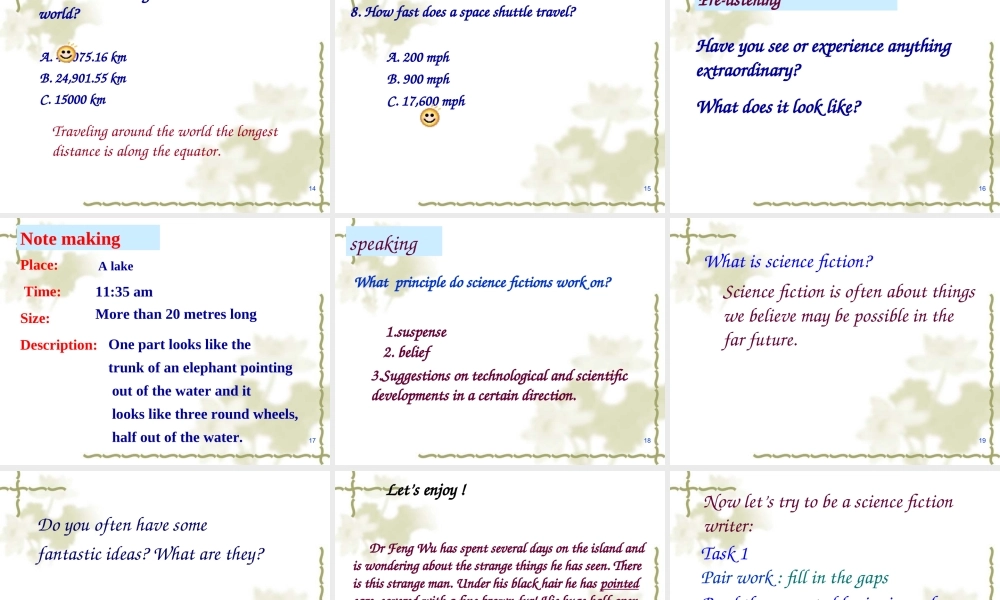 人教版高二英语Unit12 Fact and fantasy全单元课件