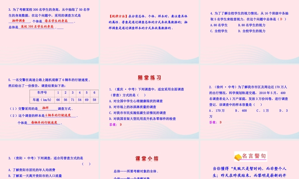 九年级数学下册 第4章统计估计41 总体与样本教学课件 湘教版 课件