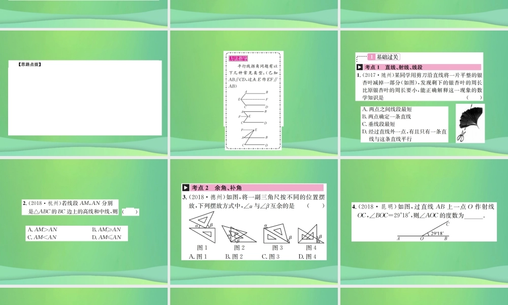 中考数学复习 第四单元 图形的初步认识与三角形 第13讲 角、相交线与平行线课件