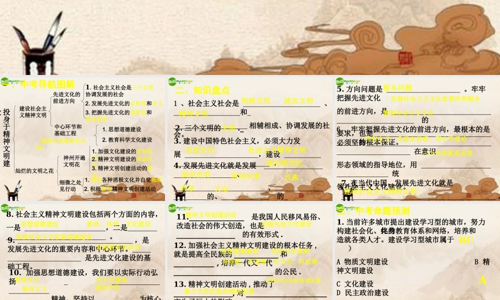 九年级政治 第八课(投身于精神文明建设)复习课件 人教新课标版 课件