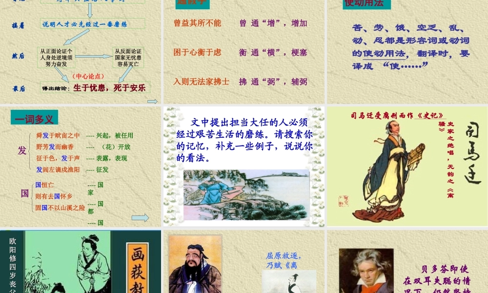 九年级语文下册 第四单元(生于忧患，死于安乐)复习课件 苏教版 课件