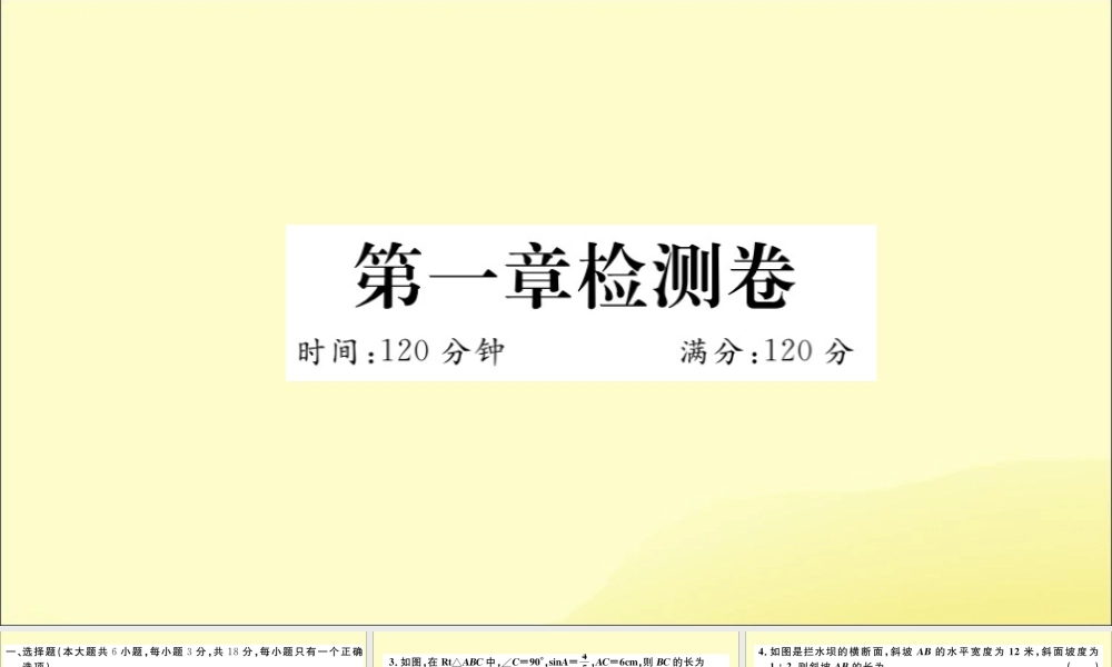 九年级数学下册 第一章 直角三角形的边角关系检测卷习题讲评课件 (新版)北师大版 课件