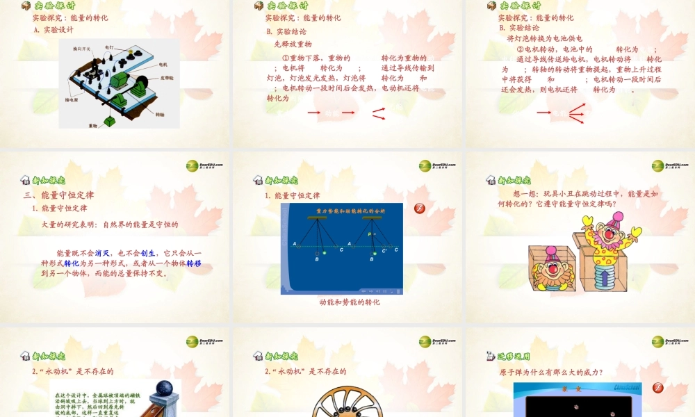 九年级物理全册 第二十章 能源、材料与社会 第一节 能量的转化与守恒课件 (新版)沪科版 课件
