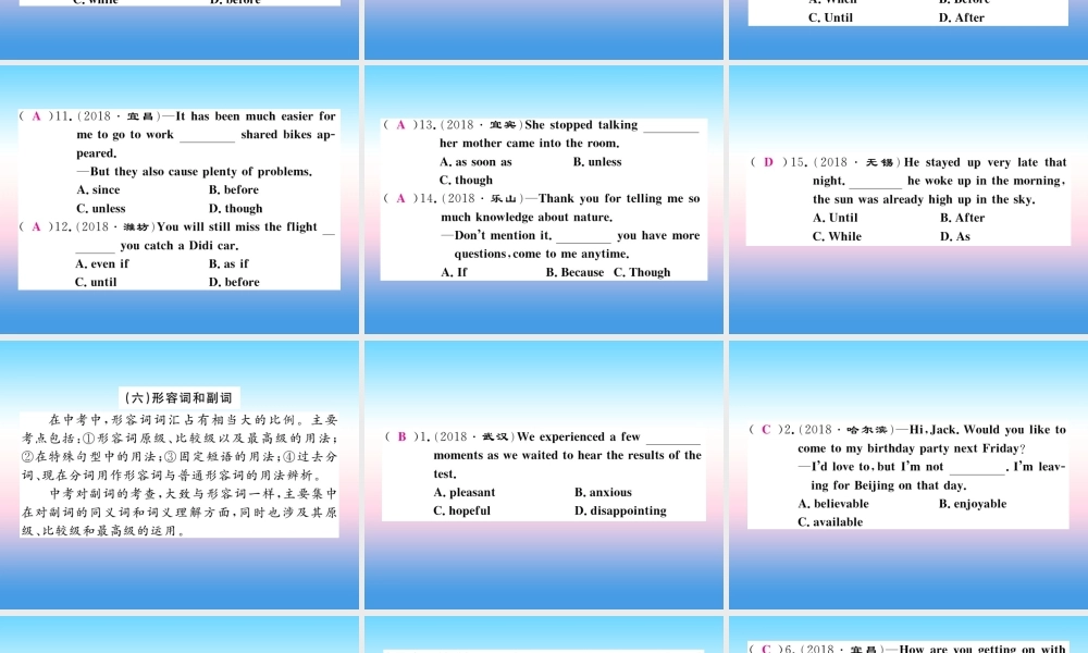 九年级英语全册 专题复习 专题一 单项选择(5 6)习题课件 (新版)人教新目标版 课件
