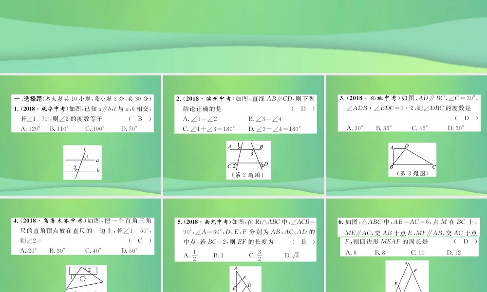 中考数学复习 第4章 图形的性质阶段测评(四)图形的性质(精练)课件