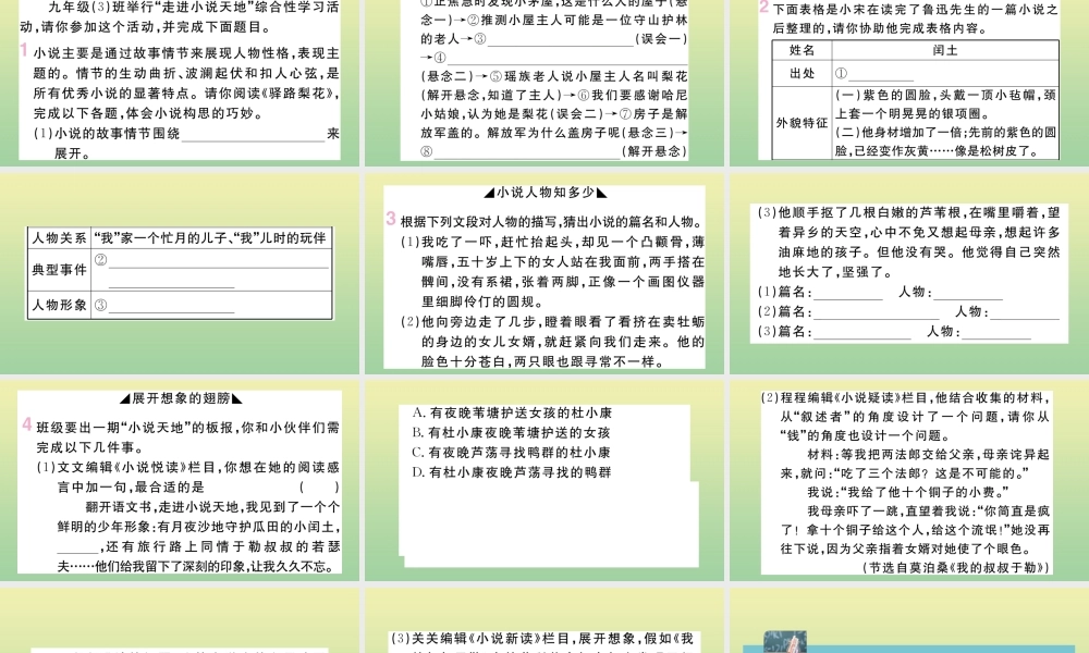 九年级语文上册 第四单元 综合性学习：走进小说天地作业课件 新人教版 课件
