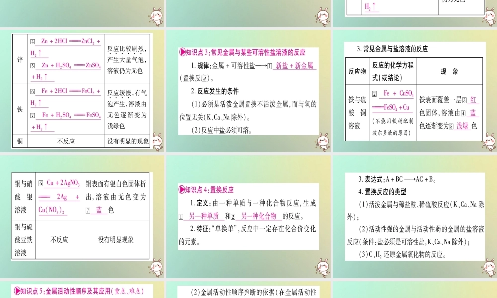 中考化学准点备考复习 第一部分 教材系统复习 第8讲 金属和金属材料 第2课时 金属的化学性质课件 新人教版 课件