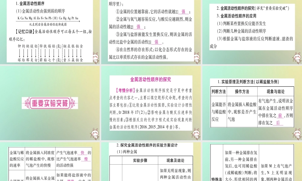 中考化学准点备考复习 第一部分 教材系统复习 第8讲 金属和金属材料 第2课时 金属的化学性质课件 新人教版 课件