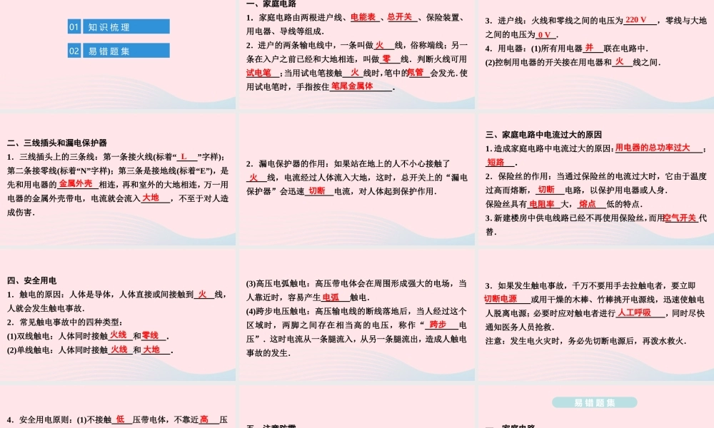 九年级物理全册 期末复习训练 第十九章 生活用电课件 (新版)新人教版 课件