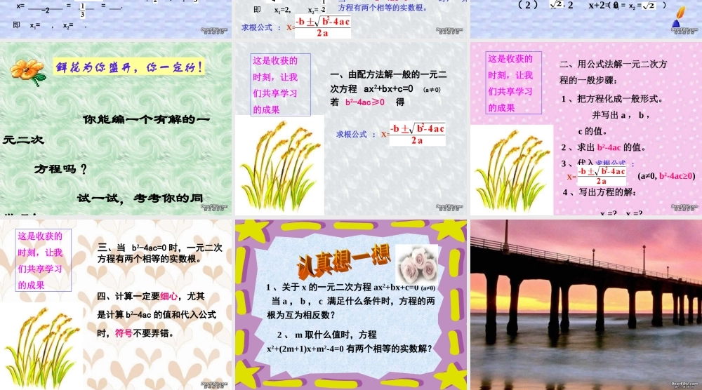 九年级数学一元二次方程的解法-公式法二 新课标 人教版 课件