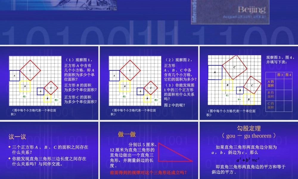 八年级数学探索勾股定理课件5 北师大版 八年级数学探索勾股定理课件[整理五套]北师大版 八年级数学探索勾股定理课件[整理五套]北师大版