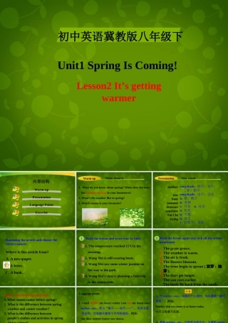 八年级英语下册 Unit 1 Spring Is Coming lesson 2 It's Getting Warmer课件 (新版)冀教版 课件