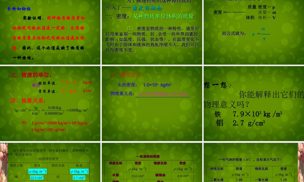 八年级物理上册(6.2 密度)课件 (新版)新人教版 课件