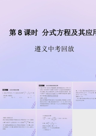 中考数学复习 第8课时 分式方程及其应用 2 遵义中考回放(课后作业)课件