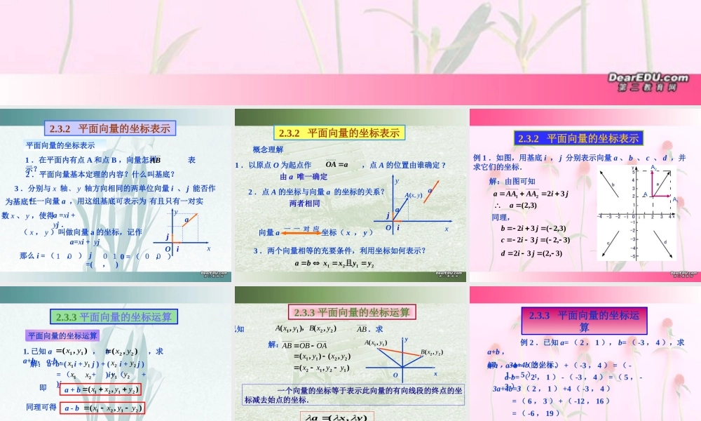 广东省高一数学第二章 平面向量的坐标表示与运算 必修4 课件
