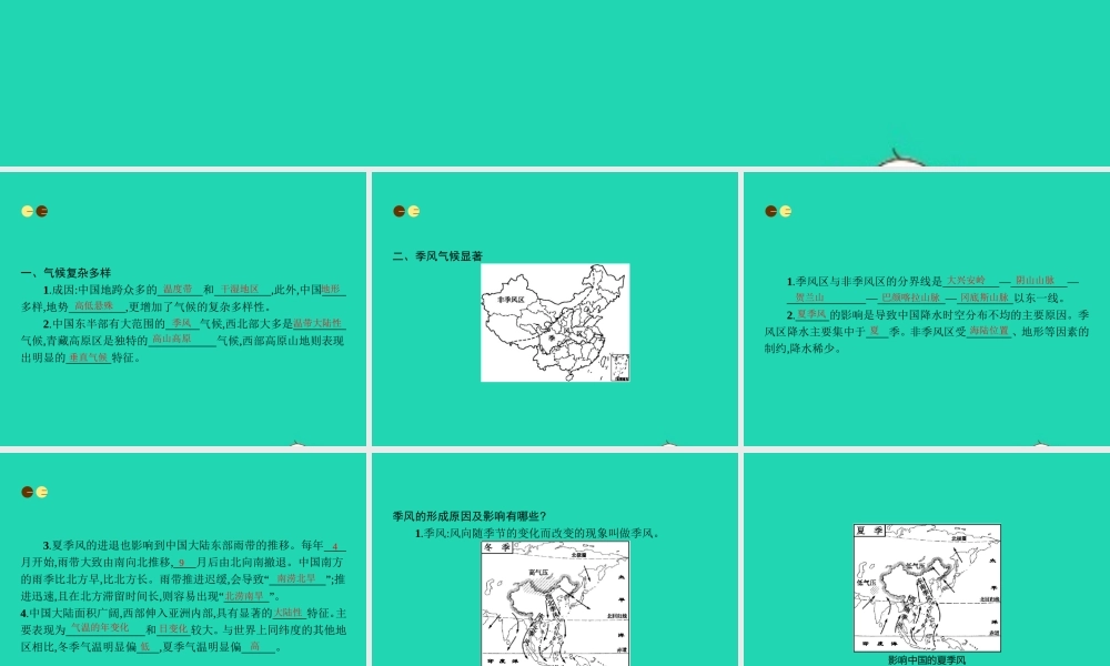 八年级地理上册 2.2 中国的气候(第2课时 气候复杂多样(2)季风气候显著)课件 (新版)湘教版 课件