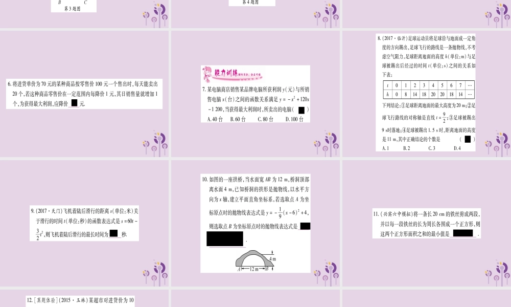 九年级数学下册 第1章 二次函数 15 二次函数的应用作业课件 (新版)湘教版 课件