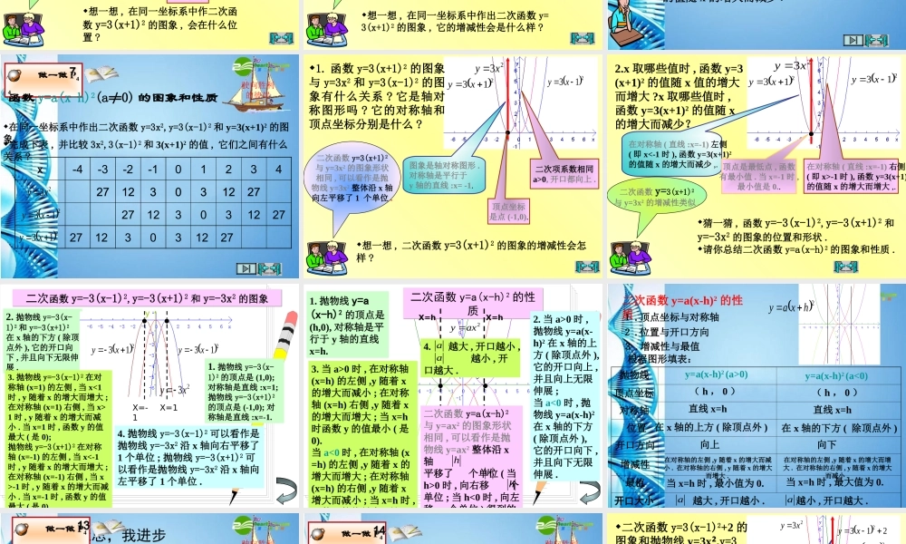 九年级数学下册 y=ax-h2和y=axh2k的图象和性质课件 人教新课标版 课件