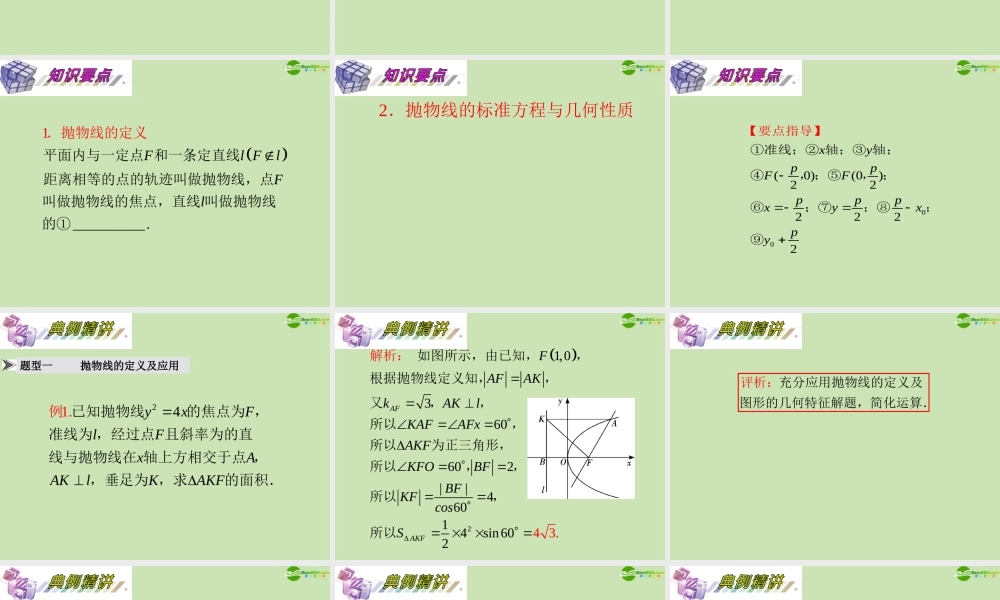 安徽省高三数学复习 第10单元第61讲 抛物线课件 理 课件