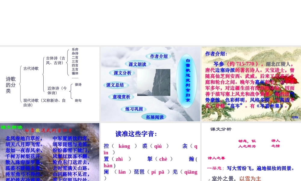 九年级语文上册 第六单元 诵读欣赏 白雪歌送武判官归京课件 苏教版 课件