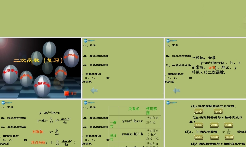 九年级数学下册 第26章 二次函数复习课件 (新版)华东师大版 课件