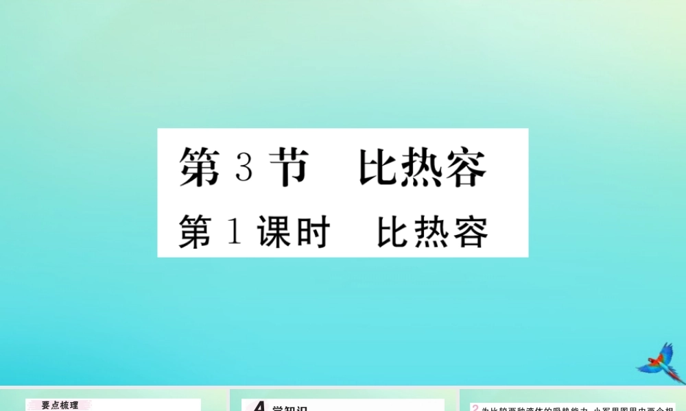 九年级物理全册 第十三章 内能 第三节 第1课时 比热容习题讲评课件 (新版)新人教版 课件