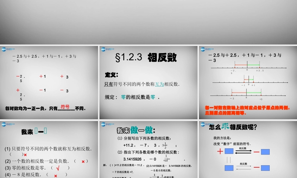 中学七年级数学上册(1.2.3 相反数)课件 (新版)新人教版 课件