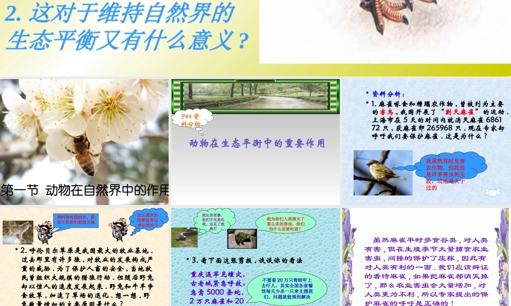 山西地区八年级生物第一节动物在自然界中的作用课件 新课标 人教版 课件