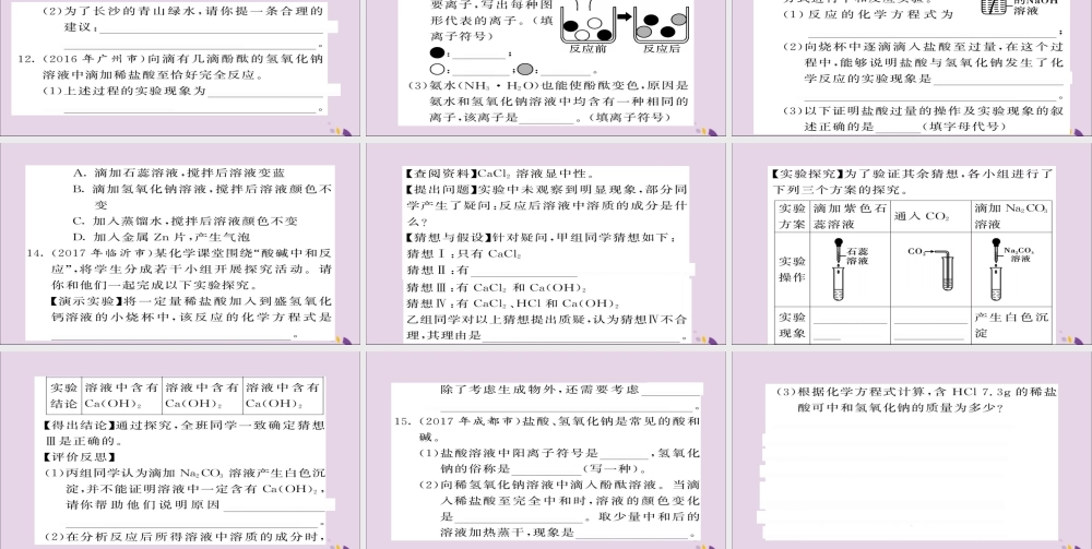 中考化学总复习 第一轮复习 系统梳理 夯基固本 第21讲 酸和碱的中和反应练习课件