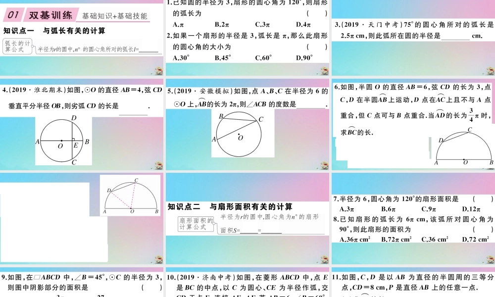 九年级数学上册 第24章(圆)244 弧长及扇形的面积 第1课时 弧长与扇形面积作业课件 (新版)新人教版 课件