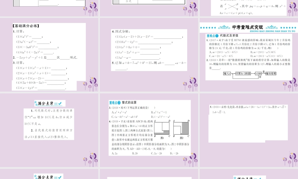 中考数学总复习 第一章 第二节 整式与因式分解课件
