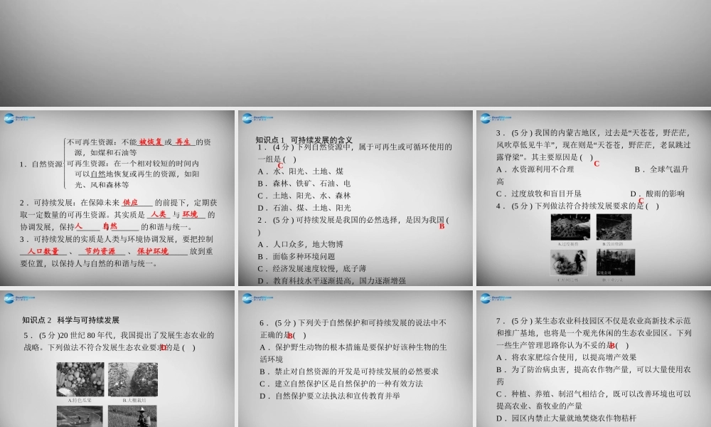 九年级科学下册 44 实现可持续发展习题课件 浙教版 课件