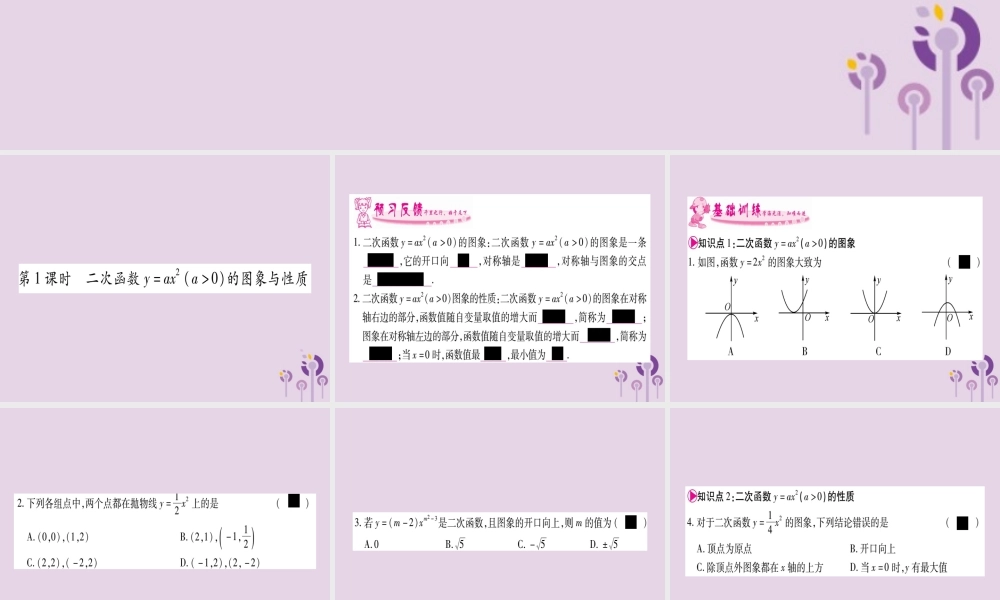 九年级数学下册 第1章 二次函数 12 二次函数的图象与性质 第1课时 作业课件 (新版)湘教版 课件