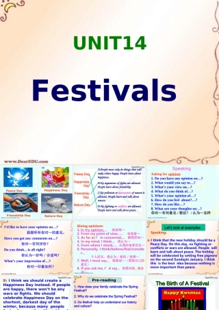 人教版高一英语Unit14 What s the meaning of celebrating festivals 课件