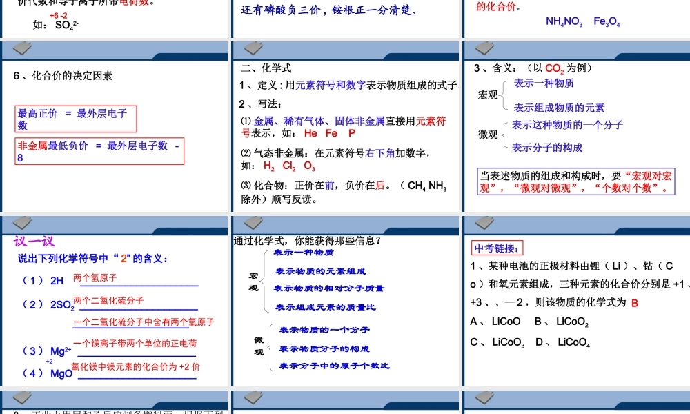 中考化学 化合价与化学式复习课件 人教新课标版 课件