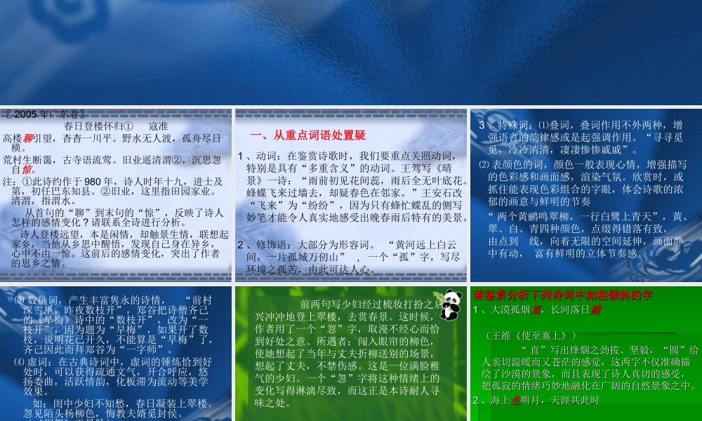 古诗鉴赏十大置疑角度 新课标 人教版 课件