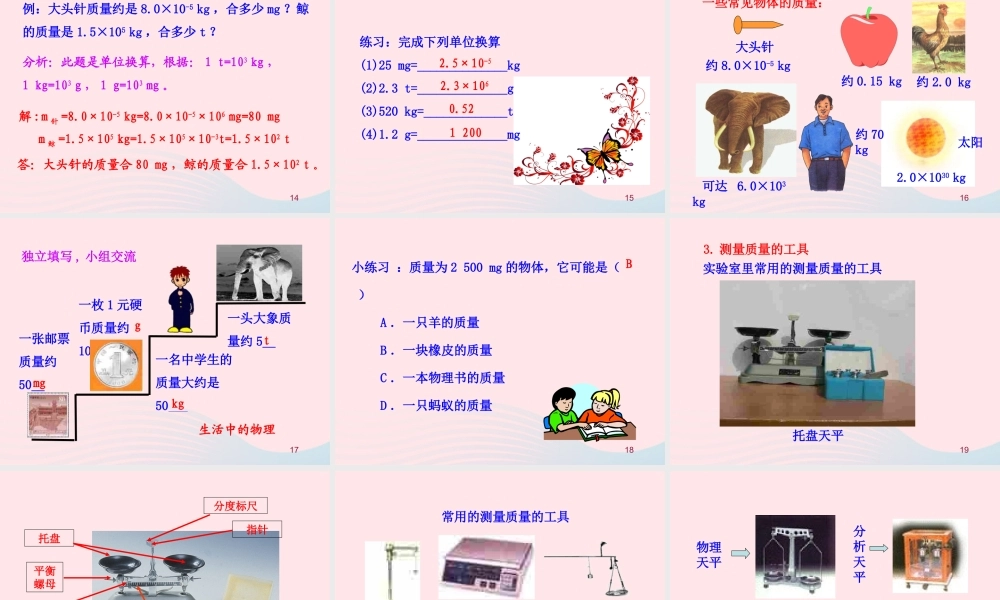 八年级物理全册 第五章 第一节 质量教学课件 (新版)沪科版 课件