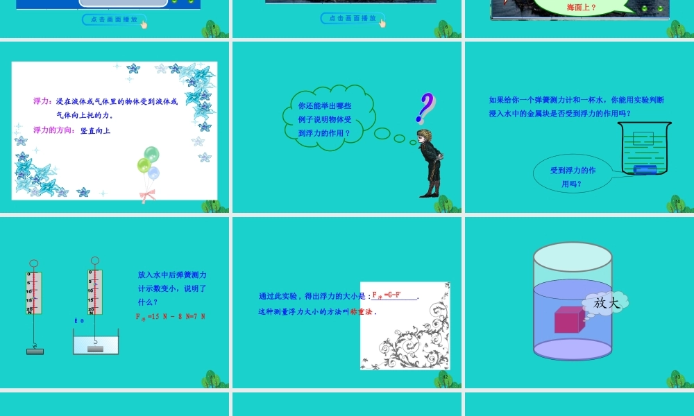 八年级物理全册 第九章 第一节 认识浮力课件 八年级物理全册 第九章 第一节 认识浮力课件+素材 (新版)沪科版 八年级物理全册 第九章 第一节 认识浮力课件+素材 (新版)沪科版-2