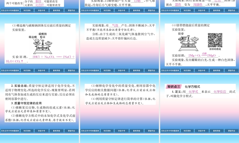 中考化学复习 第1编 教材知识梳理篇 第5单元 化学方程式(精讲)课件