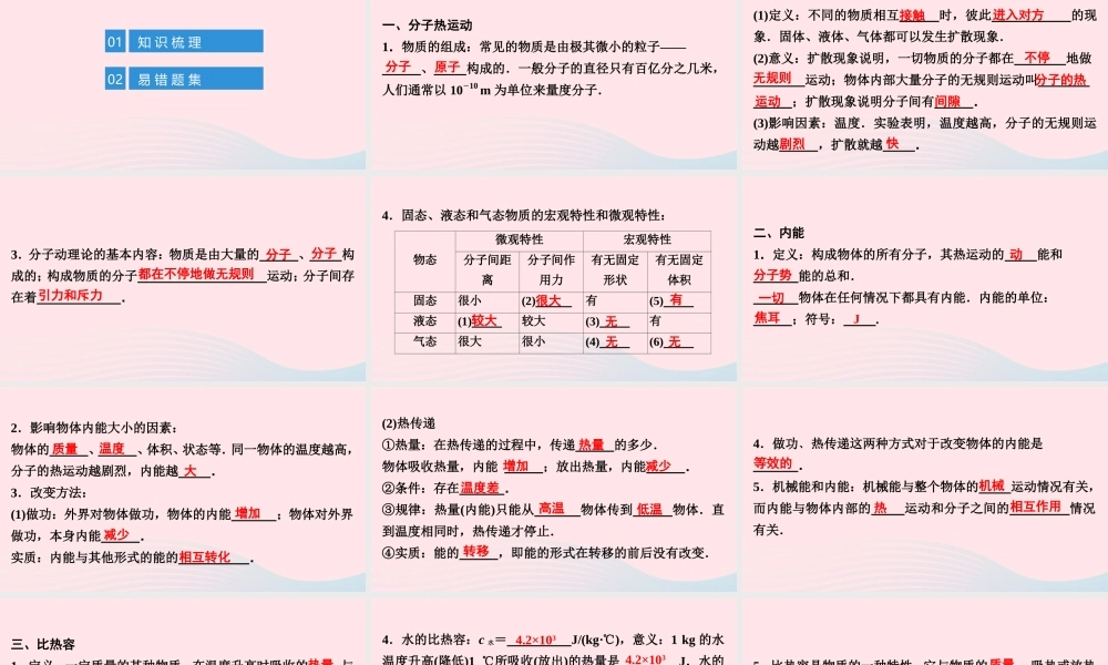 九年级物理全册 期末复习训练 第十三章 内能课件 (新版)新人教版 课件