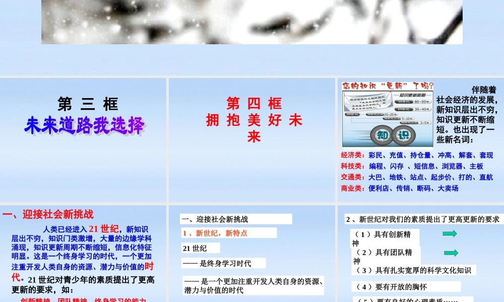 九年级政治 第四单元第十课第四节拥抱美好未来课件 人教新课标版 课件