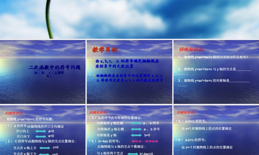 九年级数学下册 专题：二次函数中的符号问题精品课件 人教新课标版 课件