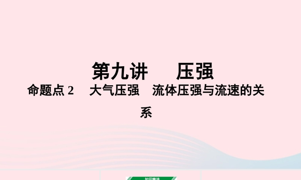 广东省中考物理一轮复习 第九讲 压强 命题点2 大气压强 流体压强与流速的关系课件