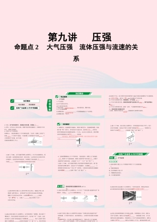 广东省中考物理一轮复习 第九讲 压强 命题点2 大气压强 流体压强与流速的关系课件