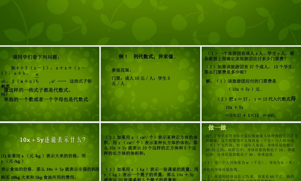 中学七年级数学上册 3.2 代数式课件1 (新版)北师大版 课件