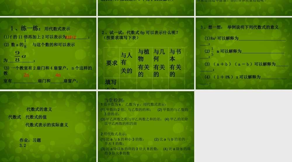 中学七年级数学上册 3.2 代数式课件1 (新版)北师大版 课件