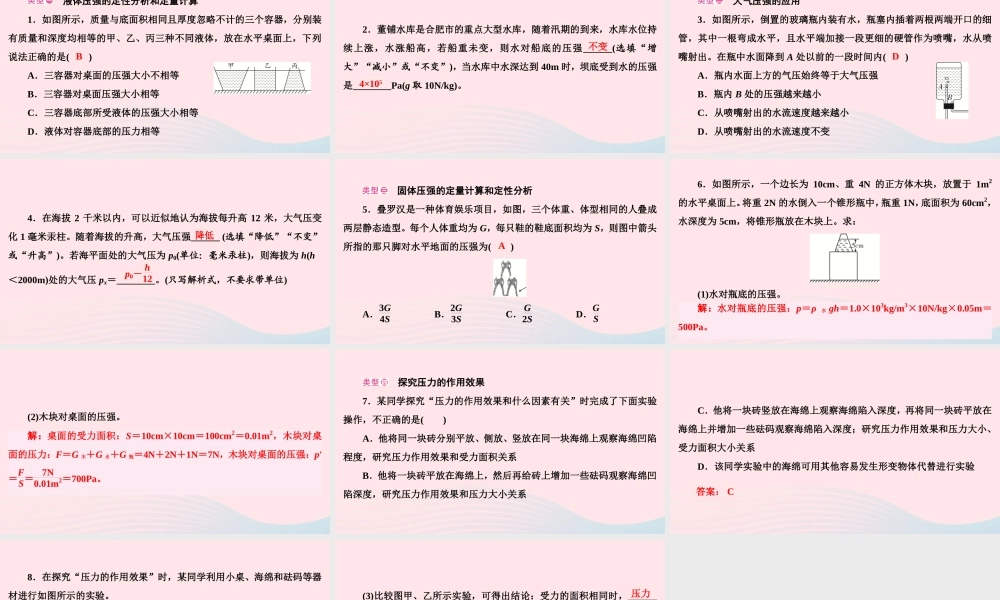 八年级物理下册 第9章 压强本章热点专练课件 (新版)新人教版 课件