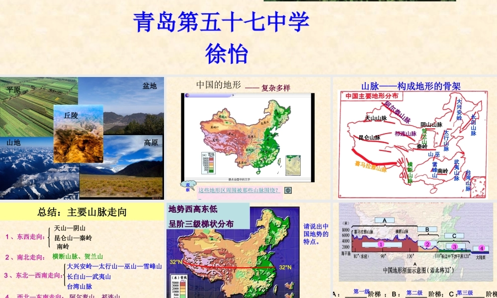 八年级地理上册中国的地形复习课 湘教版 课件